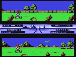 In game image of Pro Mountain Bike Simulator on the Commodore 64.