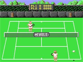 In game image of Pro Tennis Simulator on the Commodore 64.