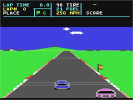 In game image of Richard Petty's Talladega on the Commodore 64.