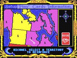In game image of Risk (Virgin Games / Leisure Genius) on the Commodore 64.