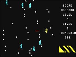 In game image of Robots! (Laing Marketing) on the Commodore 64.