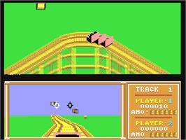In game image of Roller Coaster Rumbler on the Commodore 64.