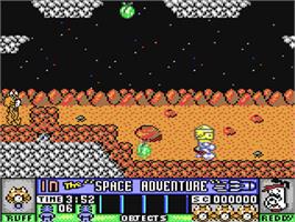 In game image of Ruff and Reddy in the Space Adventure on the Commodore 64.