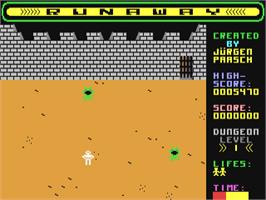 In game image of Runaway (Argus Specialist) on the Commodore 64.