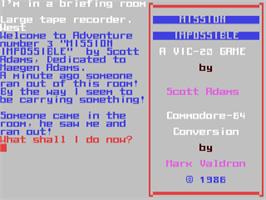 In game image of Secret Mission on the Commodore 64.