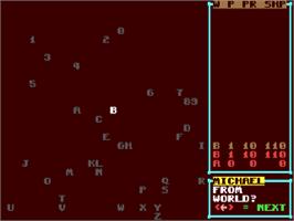 In game image of Space Battle Deluxe on the Commodore 64.
