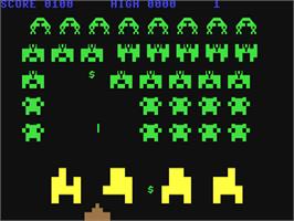 In game image of Space Invaders (64'er) on the Commodore 64.