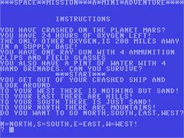 In game image of Space Mission (Cascade Games) on the Commodore 64.