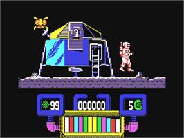 In game image of Space Rider Jet Pack Co. on the Commodore 64.