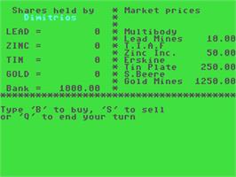 In game image of Stock Market (Tab Books) on the Commodore 64.