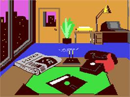 In game image of Super Sunday - The Office of the General Manager on the Commodore 64.