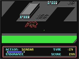 In game image of The Movie Monster Game on the Commodore 64.