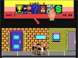 In game image of The Three Stooges on the Commodore 64.