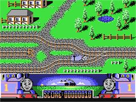 In game image of Thomas the Tank Engine and Friends on the Commodore 64.