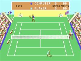 In game image of Tournament Tennis / Tennis on the Commodore 64.
