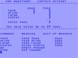 In game image of Voyage Of The Mayflower on the Commodore 64.