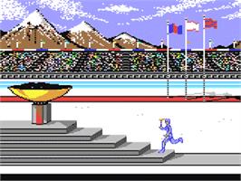 In game image of Winter Games on the Commodore 64.