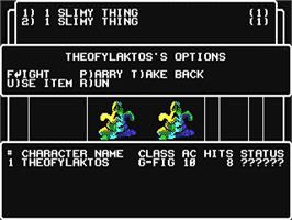 In game image of Wizardry III: Legacy of Llylgamyn on the Commodore 64.