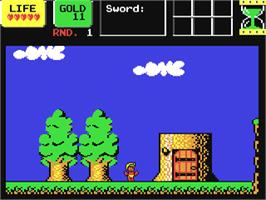 In game image of Wonder Boy in Monster Land on the Commodore 64.