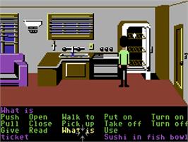 In game image of Zak McKracken and the Alien Mindbenders on the Commodore 64.