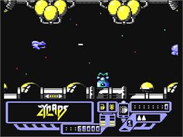 In game image of Zynaps on the Commodore 64.