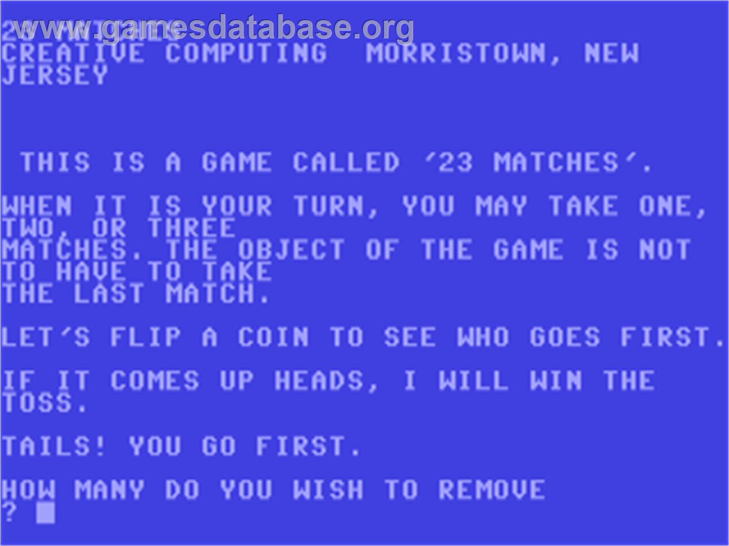 23 Matches (Unknown) - Commodore 64 - Artwork - In Game