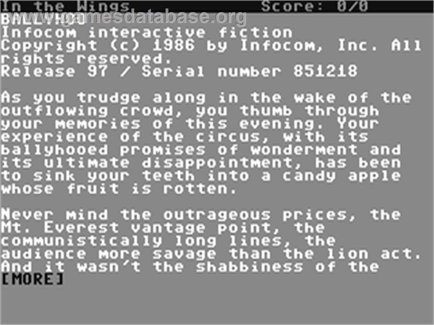 Ballyhoo - Commodore 64 - Artwork - In Game