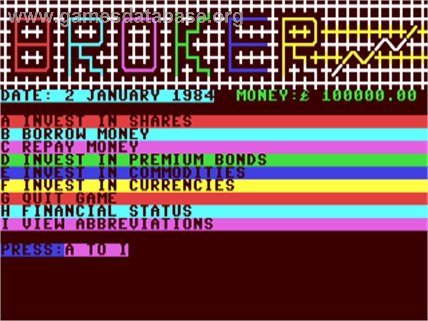 Broker (Ellis Horwood) - Commodore 64 - Artwork - In Game