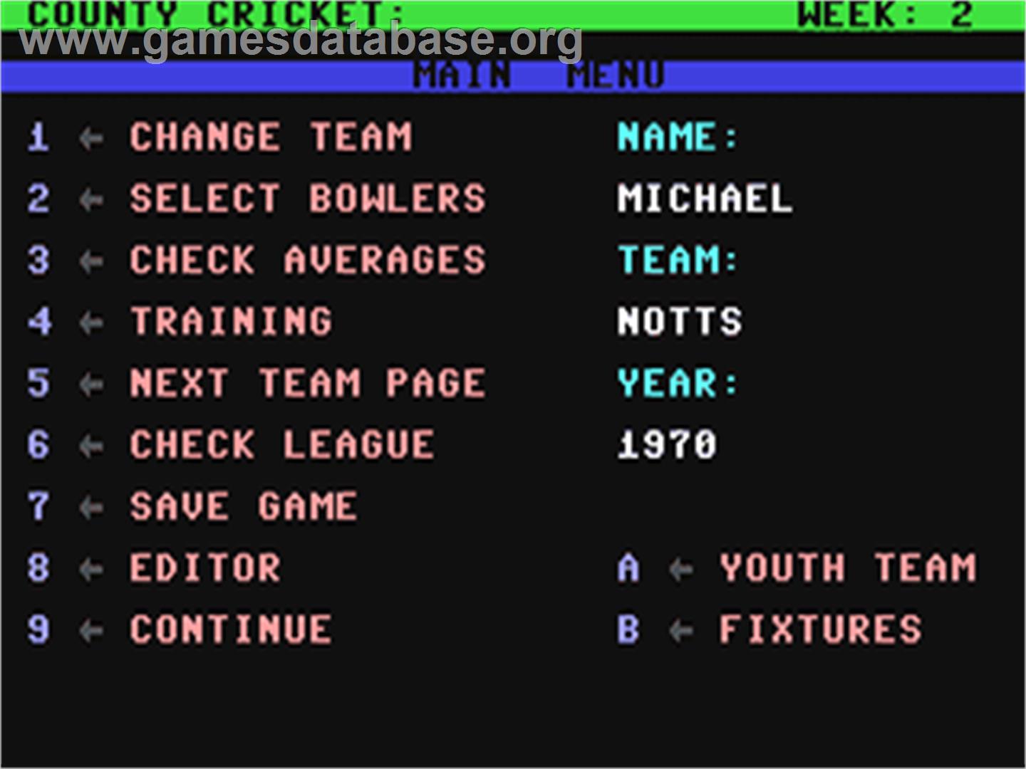 County Cricket - Commodore 64 - Artwork - In Game