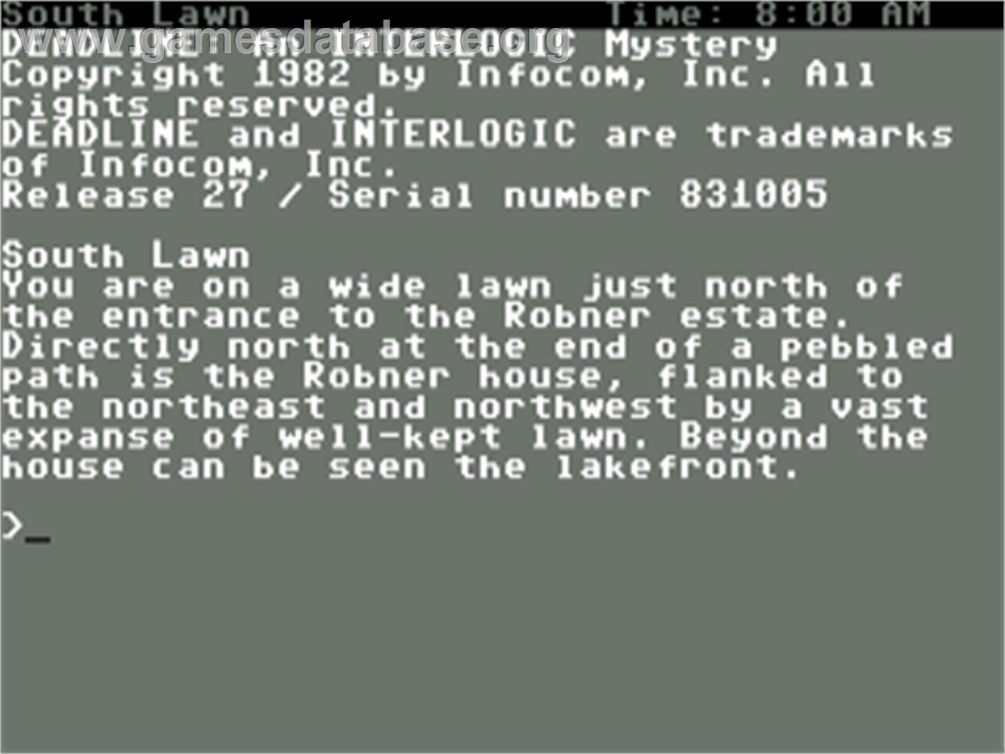 Deadline (Infocom) - Commodore 64 - Artwork - In Game