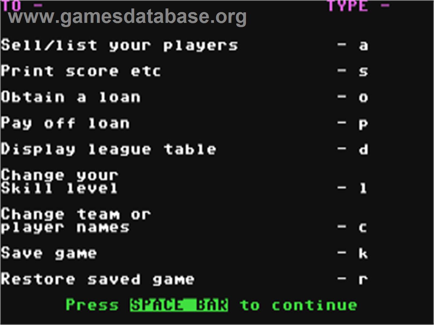 Football Manager 2 - Commodore 64 - Artwork - In Game
