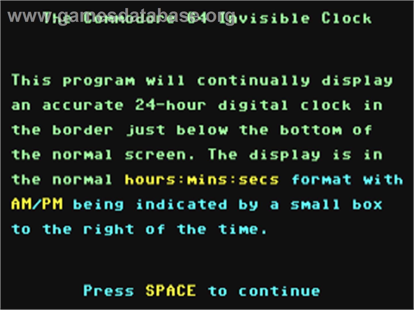 Invisible Clock - Commodore 64 - Artwork - In Game
