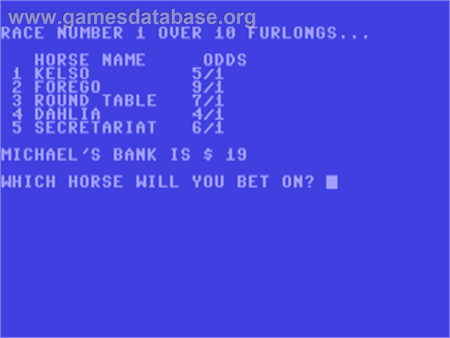 Kentucky Derby (Sim Computer) - Commodore 64 - Artwork - In Game