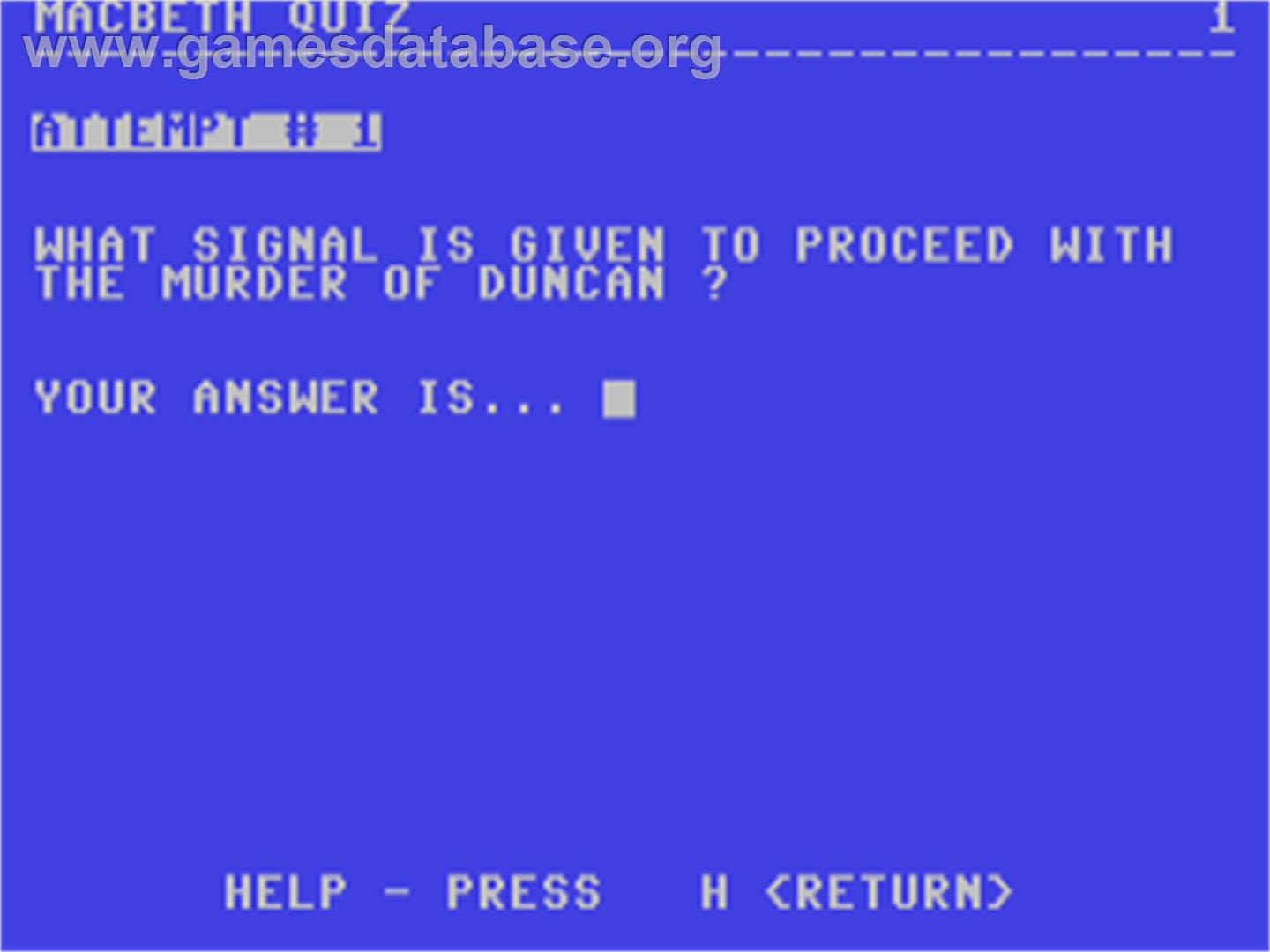 Macbeth Quiz - Commodore 64 - Artwork - In Game