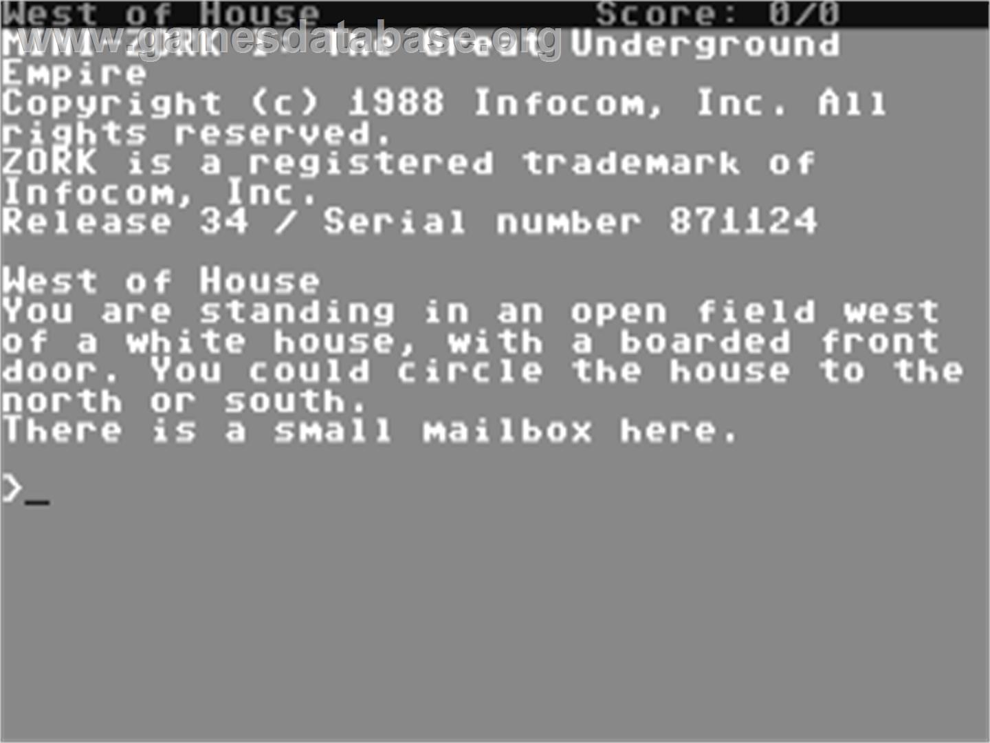 Mini-Zork 1 - The Great Underground Empire - Commodore 64 - Artwork - In Game