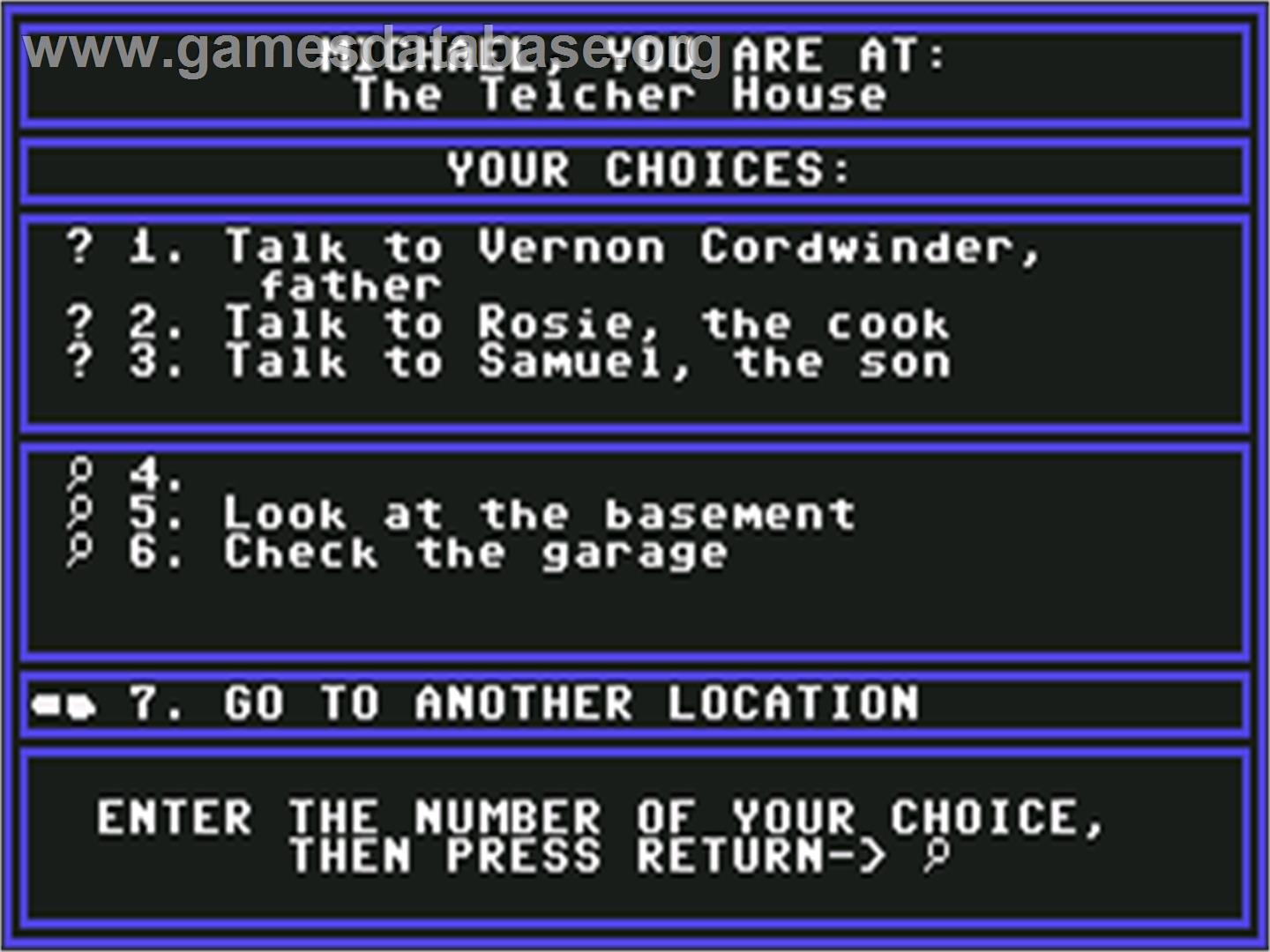 Mystery Master: Murder by the Dozen - Commodore 64 - Artwork - In Game