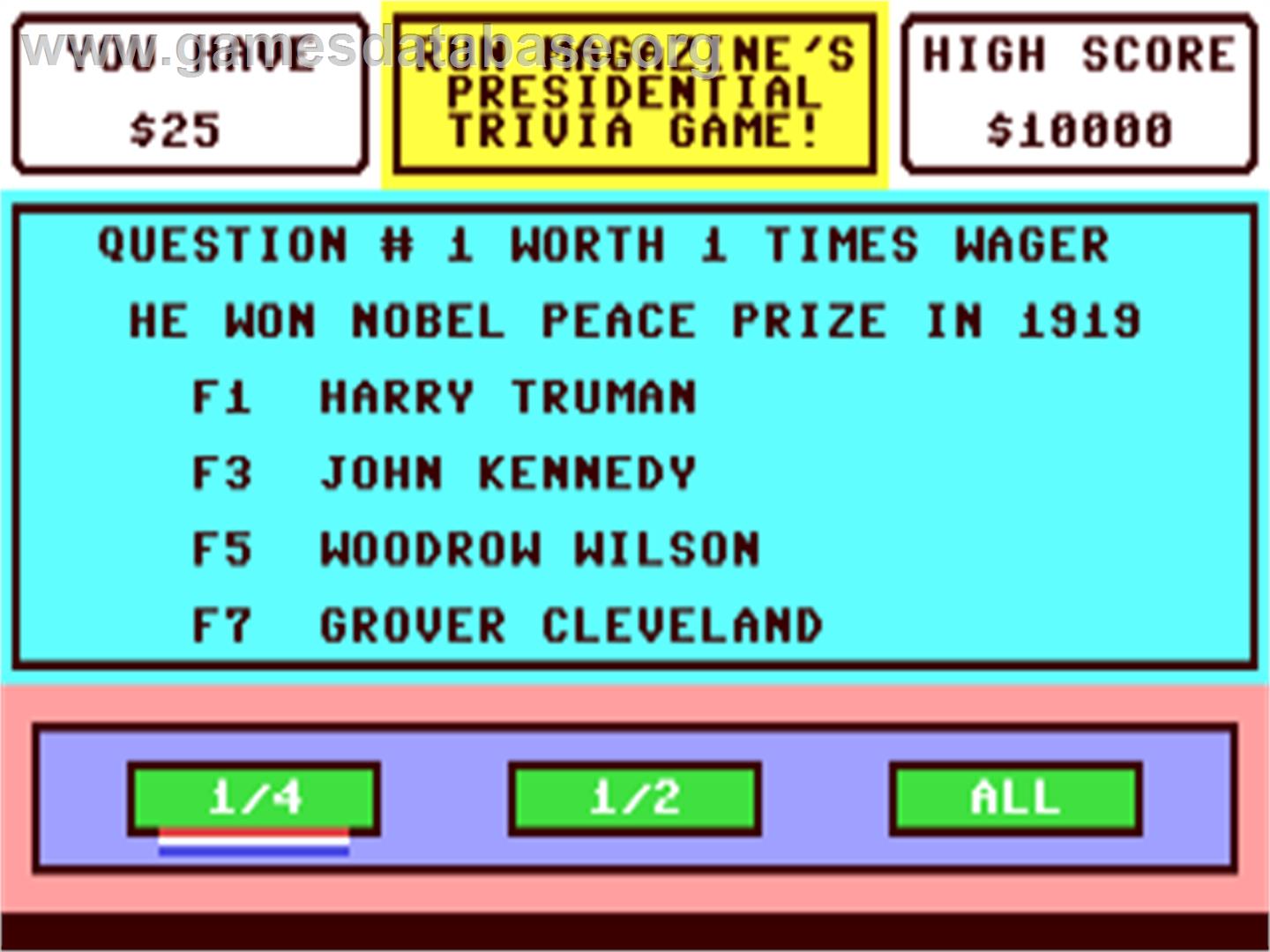 Presidential Trivia - Commodore 64 - Artwork - In Game