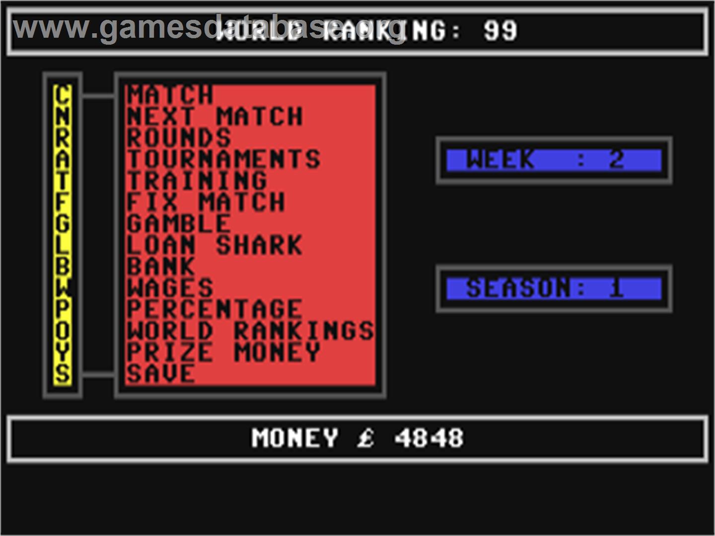 Snooker Management - Commodore 64 - Artwork - In Game