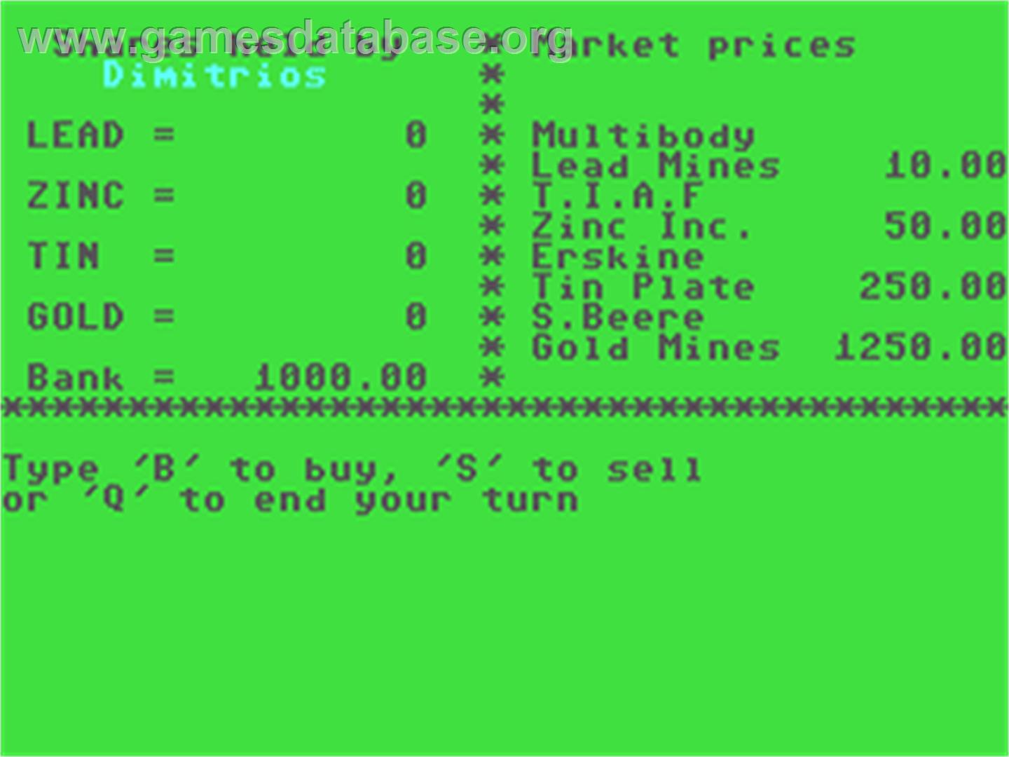 Stock Market (Fingers) - Commodore 64 - Artwork - In Game