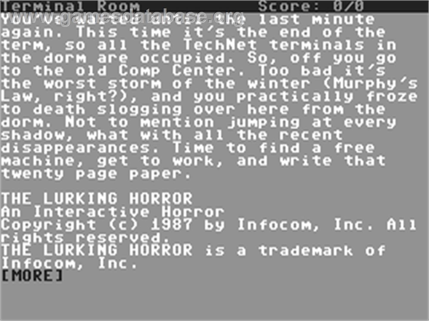 The Lurking Horror - Commodore 64 - Artwork - In Game