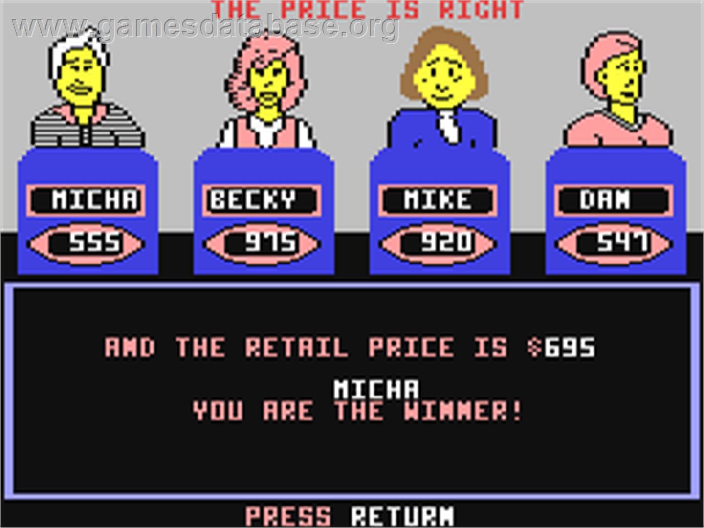 The Price is Right - Commodore 64 - Artwork - In Game