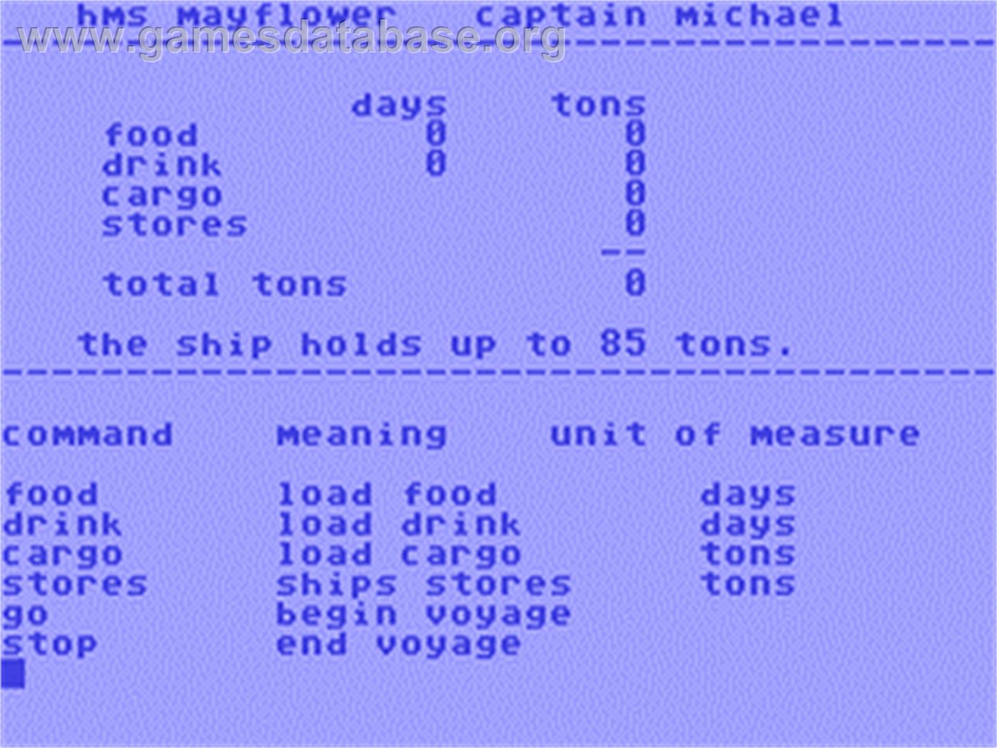 Voyage Of The Mayflower - Commodore 64 - Artwork - In Game