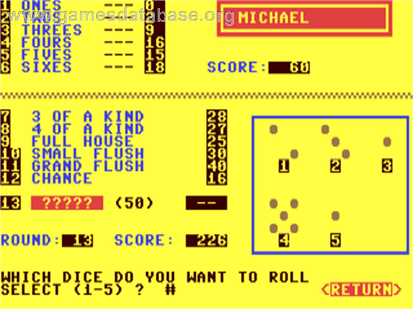 Yahtzee! (Binary Zone) - Commodore 64 - Artwork - In Game