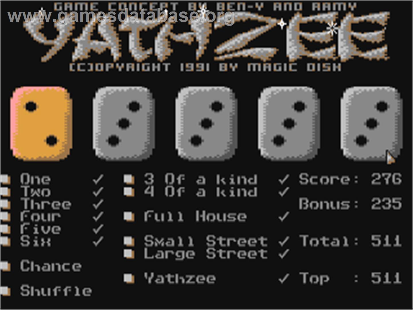 Yathzee - Commodore 64 - Artwork - In Game