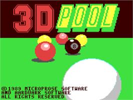Title screen of 3D Pool on the Commodore 64.