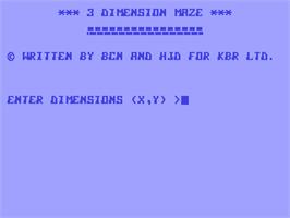 Title screen of 3 Dimension Maze on the Commodore 64.