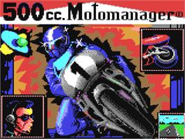 Title screen of 500cc Motomanager on the Commodore 64.