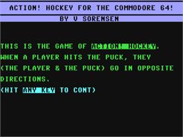 Title screen of Action! Hockey on the Commodore 64.