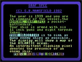 Title screen of Admiral Graf Spee on the Commodore 64.