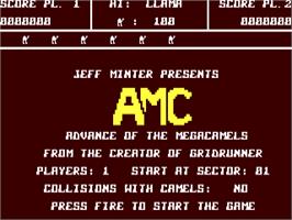 Title screen of Advance of the Mega Camels on the Commodore 64.